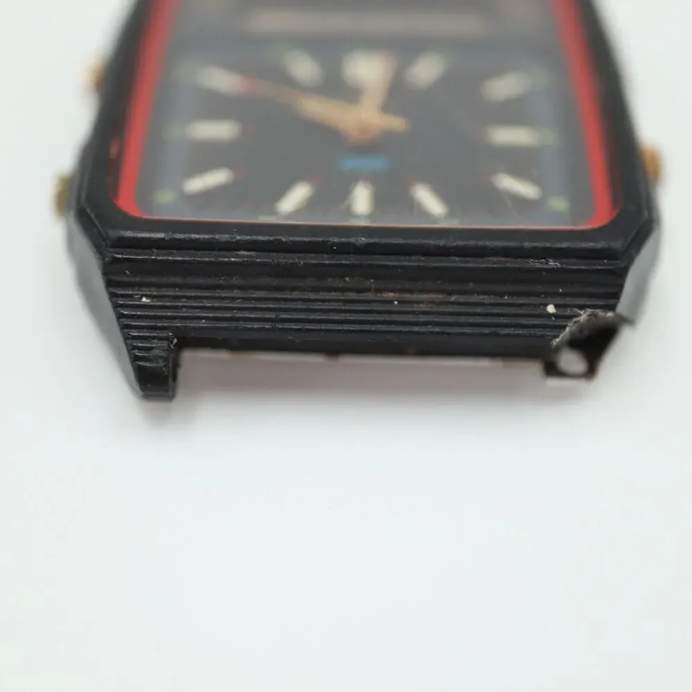 Vintage Timex Analog Digital Black Square Watch BROKEN LUG No Strap PARTS REPAIR